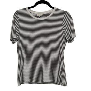 Ella Moss Striped Gray & White 100% Cotton T-Shirt Classic Minimal Sz M